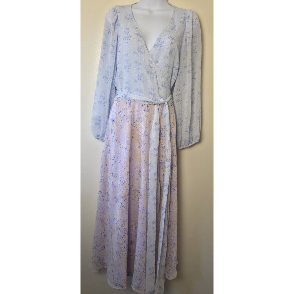 New Ann Taylor Sz 4 Floral Wrap Dress Romantic Mid-length Tiered Long Sleeve